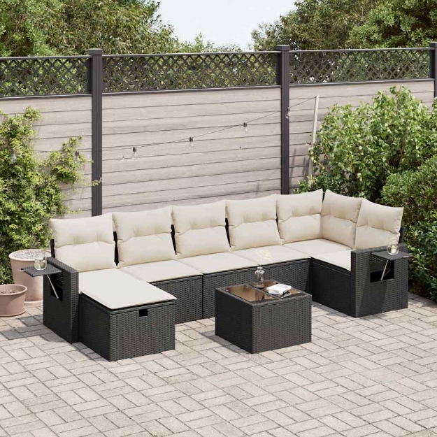 Set Divani da Giardino con Cuscini 8 pz Nero in Polyrattan