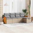 Set Divano da Giardino 5 pz con Cuscini Beige in Polyrattan