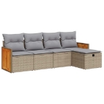 Set Divano da Giardino 5 pz con Cuscini Beige in Polyrattan