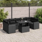 Set Divani da Giardino con Cuscini 8 pz Nero in Polyrattan