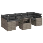 Set Divano da Giardino 8 pz con Cuscini Grigio in Polyrattan