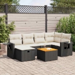 Set Divani da Giardino con Cuscini 7pz Nero Polyrattan