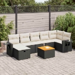 Set Divani da Giardino con Cuscini 8 pz Nero in Polyrattan