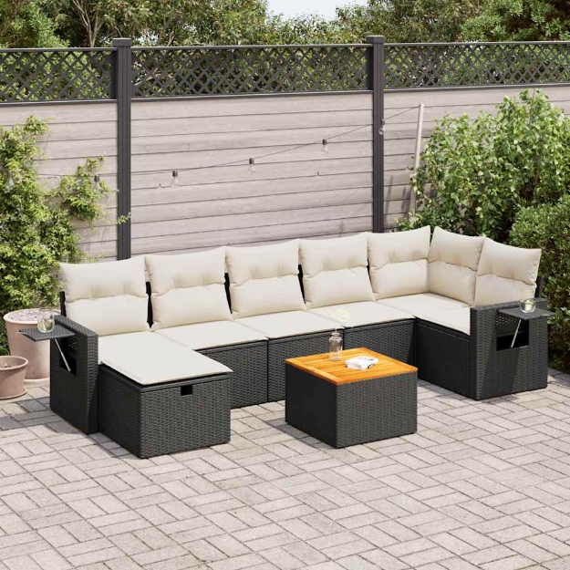 Set Divani da Giardino con Cuscini 8 pz Nero in Polyrattan