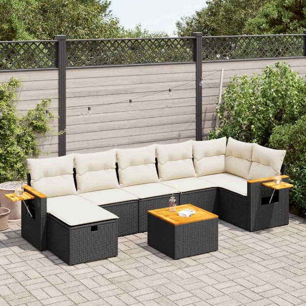 Set Divani da Giardino con Cuscini 8 pz Nero in Polyrattan