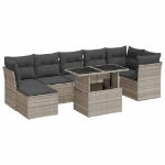 Set Divano da Giardino 8pz con Cuscini Grigio Chiaro Polyrattan