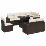 Set Divani da Giardino 9pz con Cuscini Marrone in Polyrattan