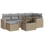 Set Divani da Giardino 7 pz con Cuscini Beige in Polyrattan