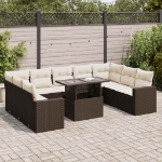 Set Divani da Giardino 10pz con Cuscini in Polyrattan Marrone