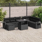 Set Divani da Giardino 9 pz con Cuscini Nero in Polyrattan