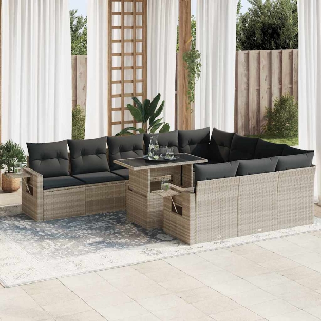 Set Divani da Giardino 11 pz con Cuscini in Polyrattan Grigio