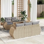 Set Divano da Giardino 6 pz con Cuscini Beige in Polyrattan