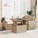 Set Divano da Giardino 5 pz con Cuscini Beige in Polyrattan