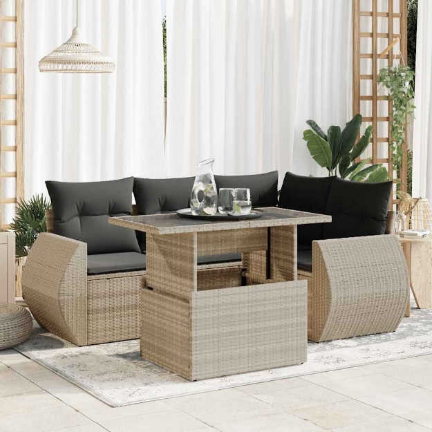 Set Divano da Giardino 6pz con Cuscini Grigio Chiaro Polyrattan