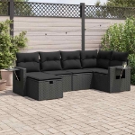 Set Divano da Giardino 6 pz con Cuscini Nero in Polyrattan