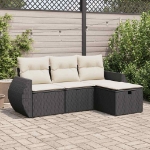 Set Divani da Giardino 4 pz con Cuscini Nero in Polyrattan