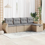 Set Divano da Giardino 5 pz con Cuscini Beige in Polyrattan