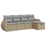 Set Divano da Giardino 5 pz con Cuscini Beige in Polyrattan