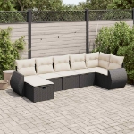 Set Divani da Giardino con Cuscini 7pz Nero Polyrattan