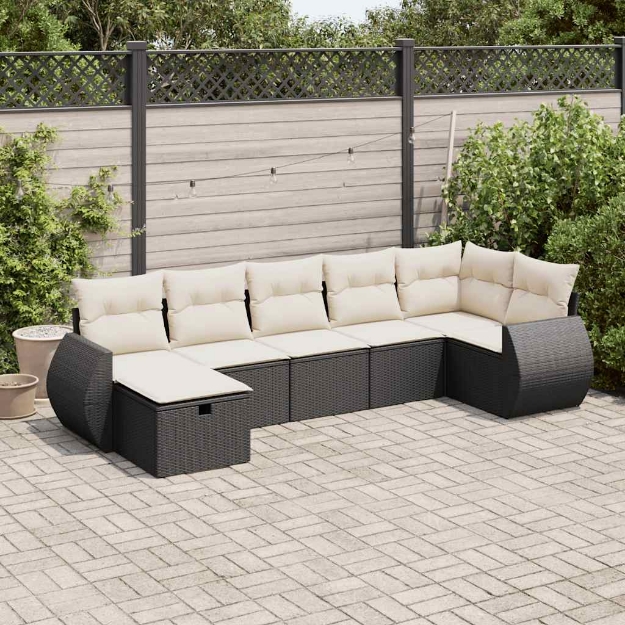 Set Divani da Giardino con Cuscini 7pz Nero Polyrattan