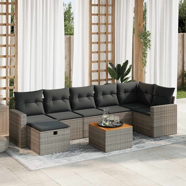 Set Divano da Giardino 8 pz con Cuscini Grigio in Polyrattan