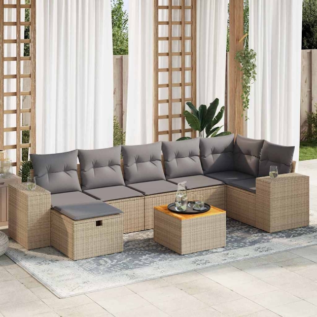 Set Divano da Giardino 8 pz con Cuscini Beige in Polyrattan