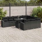 Set Divani da Giardino 11 pz con Cuscini in Polyrattan Nero