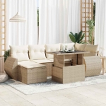 Set Divani da Giardino 7 pz con Cuscini Beige in Polyrattan
