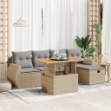 Set Divano da Giardino 6 pz con Cuscini Beige Polyrattan Acacia