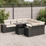 Set Divani da Giardino 9 pz con Cuscini Nero in Polyrattan
