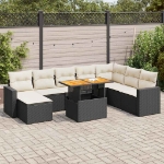 Set Divani da Giardino 9 pz con Cuscini Nero in Polyrattan