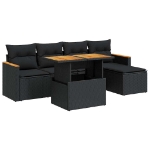 Set Divano da Giardino 6 pz con Cuscini Nero Polyrattan Acacia