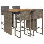 Set Bar da Giardino 5 pz con Cuscini Nero in Polyrattan Acacia