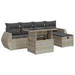 Set Divano da Giardino 6pz con Cuscini Grigio Chiaro Polyrattan