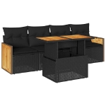Set Divani da Giardino 5 pz con Cuscini Nero Polyrattan Acacia