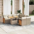 Set Divano da Giardino 9 pz con Cuscini Beige Polyrattan Acacia