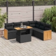 Set Divani da Giardino con Cuscini 7pz Nero Polyrattan Acacia