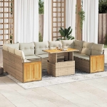Divano da Giardino 10 pz con Cuscini Beige in Polyrattan Acacia