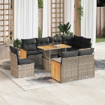 Set Divano da Giardino 9pz con Cuscini Grigio Polyrattan Acacia