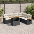 Set Divani da Giardino con Cuscini 7pz Nero Polyrattan Acacia
