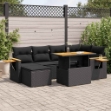 Set Divani da Giardino con Cuscini 7pz Nero Polyrattan Acacia