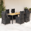 Set da Pranzo da Giardino 7 pz Nero con Cuscini in Polyrattan