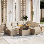 Set Divano da Giardino 8 pz con Cuscini Beige in Polyrattan