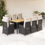 Set da Pranzo da Giardino 9 pz con Cuscini Nero in Polyrattan