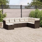 Set Divani da Giardino 8 pz con Cuscini Marrone in Polyrattan