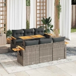 Set Divani da Giardino 7pz con Cuscini Grigio Polyrattan Acacia