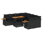 Set Divani da Giardino 9 pz con Cuscini Nero Polyrattan Acacia