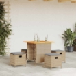 Set da Pranzo da Giardino 5 pz con Cuscini Beige in Polyrattan