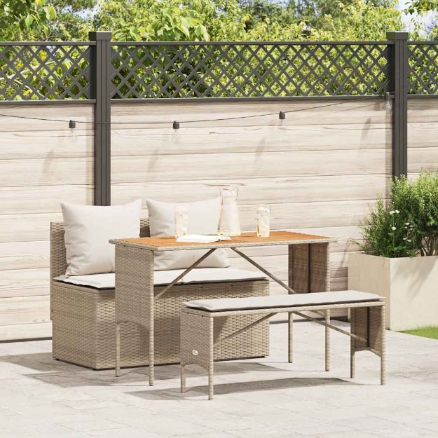 Set da Pranzo da Giardino 3 pz con Cuscini Beige in Polyrattan