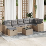 Set Divano da Giardino 8 pz con Cuscini Beige in Polyrattan